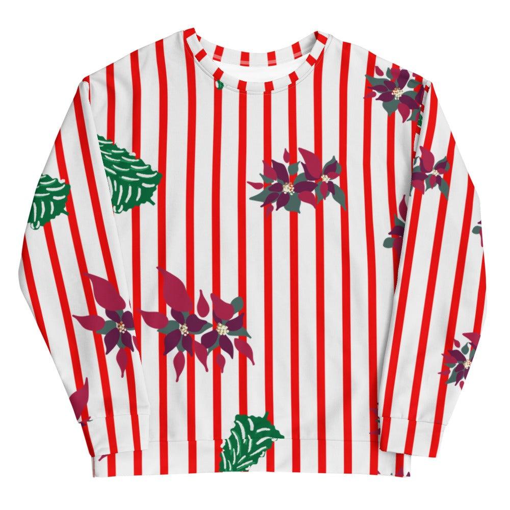 Red Stripes with Poinsettias Unisex Sweatshirt - MessyBunFun - Your Destination for Stylish Unisex Clothing, Tops and bottoms - MessyBunFun.com