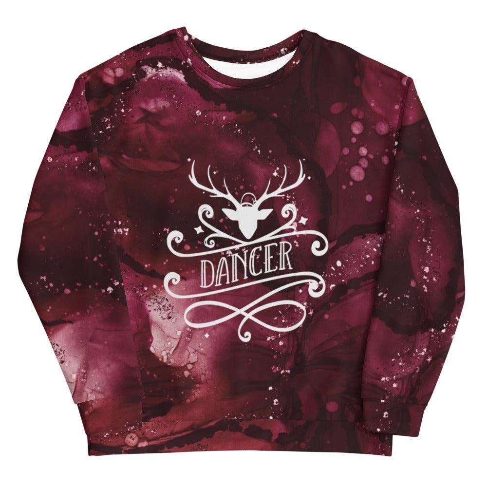 Burgundy Reindeer "Dancer" Unisex Sweatshirt - MessyBunFun - Your Destination for Stylish Unisex Clothing, Tops and bottoms - MessyBunFun.com