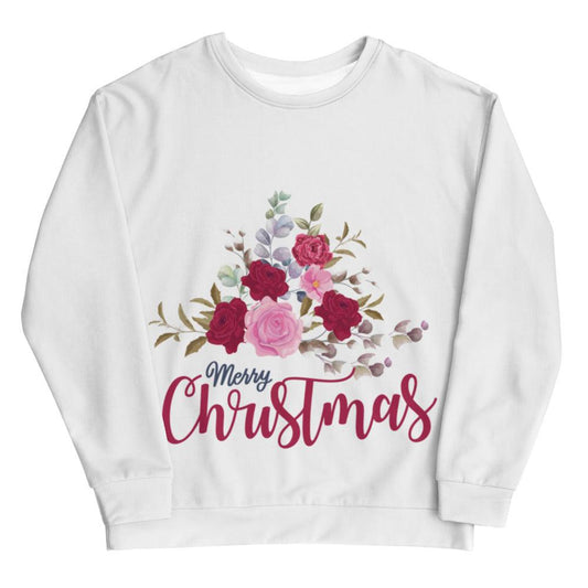Floral Merry Christmas on White Unisex Sweatshirt