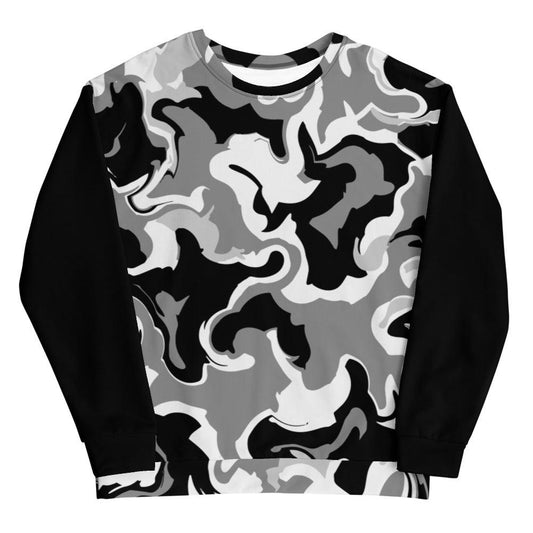 Black Camo with Black Sleeves Unisex Sweatshirt - MessyBunFun - Your Destination for Stylish Unisex Clothing, Tops and bottoms - MessyBunFun.com