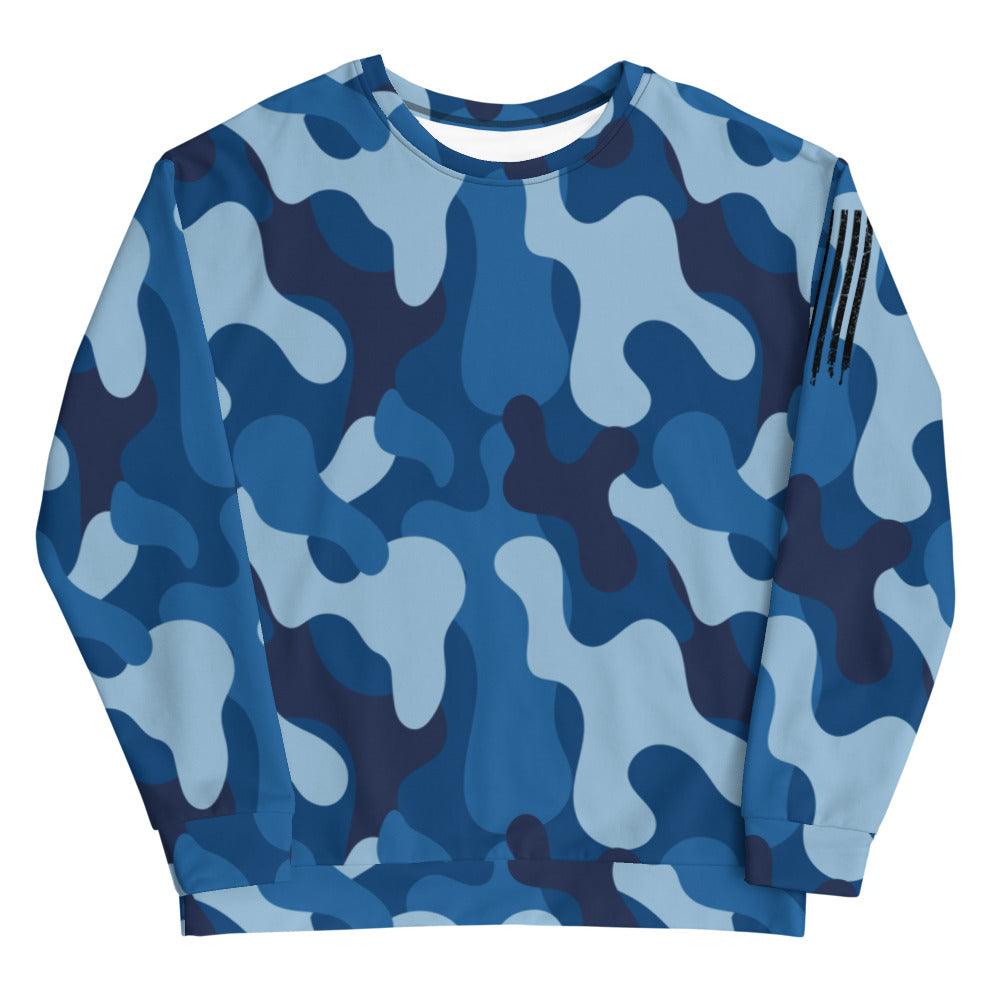 Blue Camouflage with Black Flag on Sleeve Unisex Sweatshirt