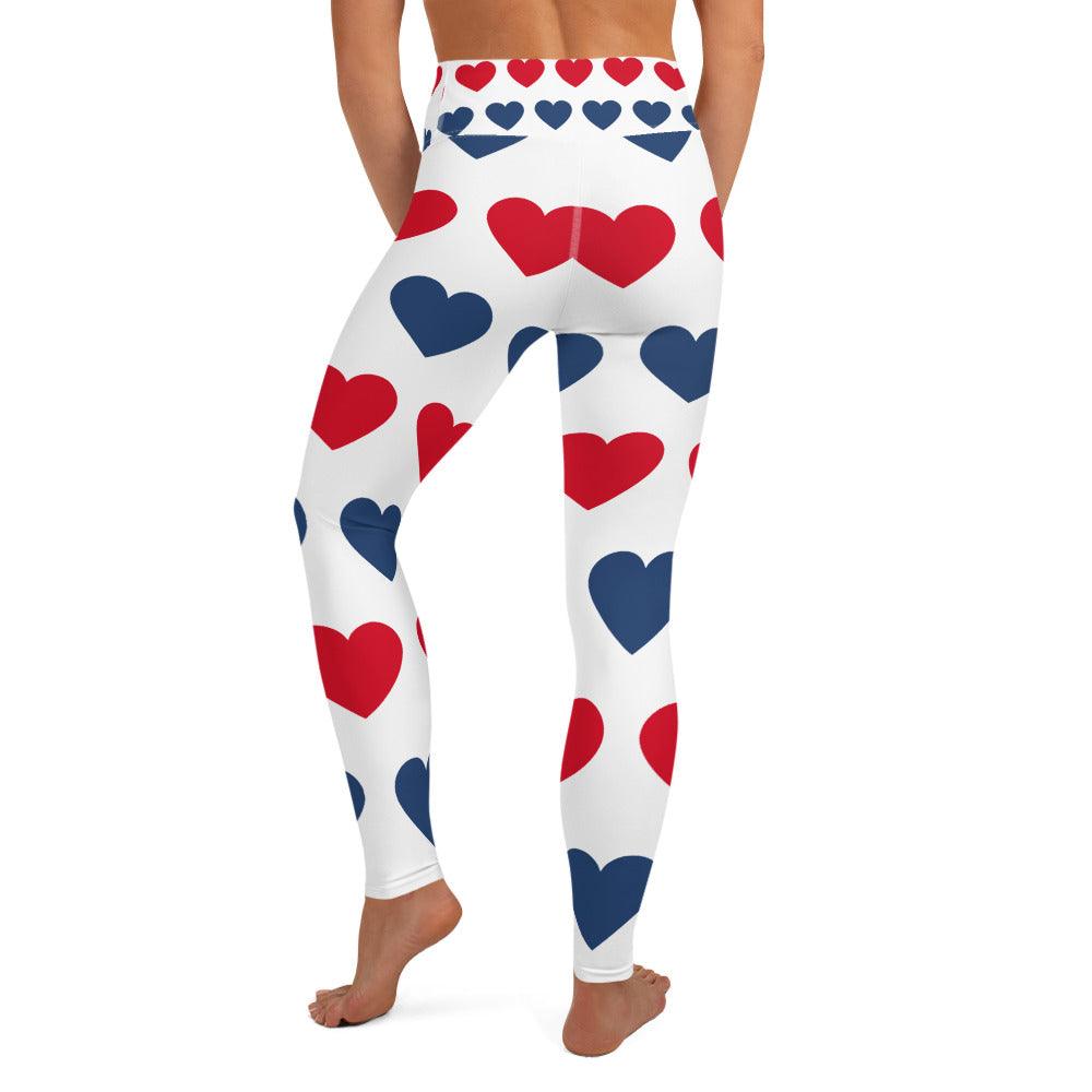 Red and Blue Hearts Yoga Leggings