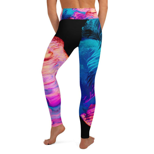 Blue and Pink Swirl High Waisted Yoga Leggings - MessyBunFun - Your Destination for Stylish Unisex Clothing, Tops and bottoms - MessyBunFun.com