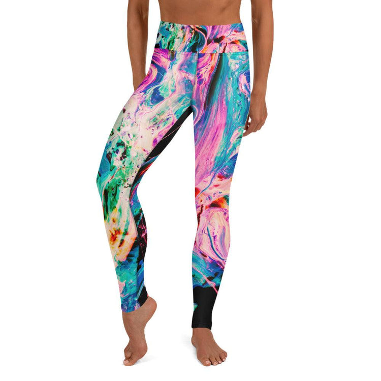 Turquoise and Pink Brush Strokes Yoga Leggings
