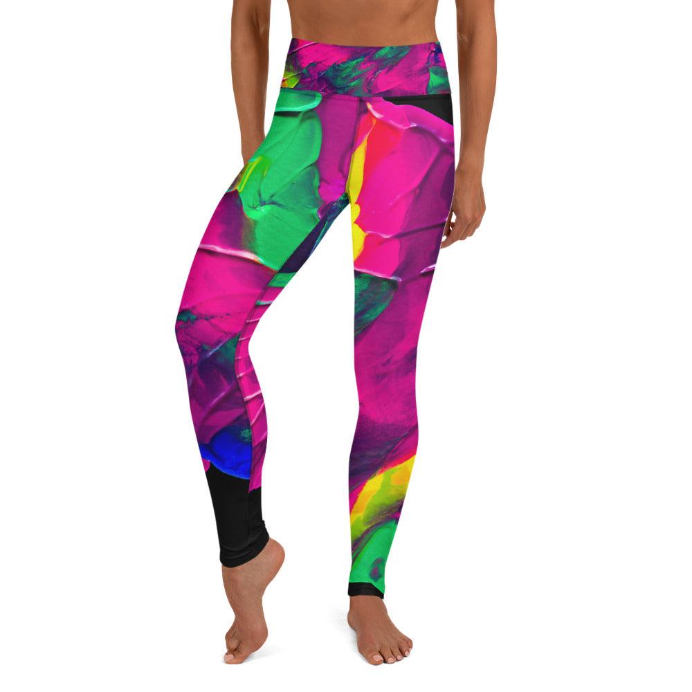 Pink and Green Paint Yoga Leggings