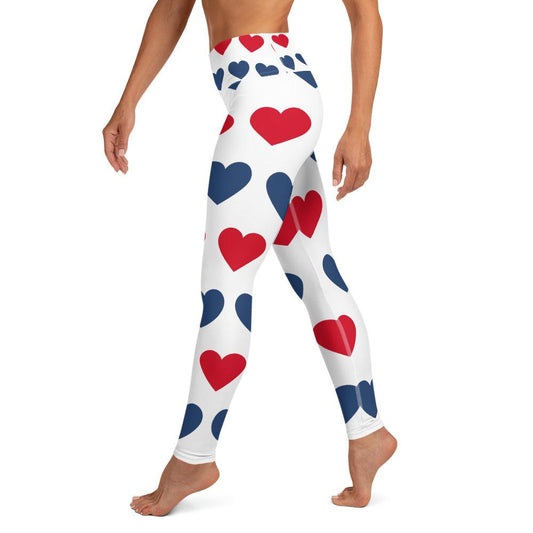 Red and Blue Hearts Yoga Leggings