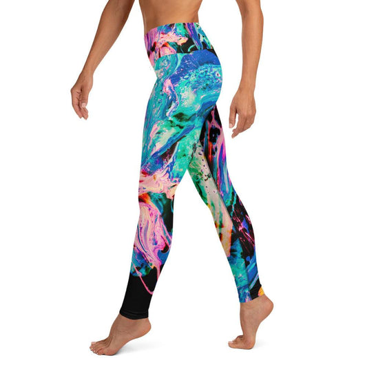 Turquoise and Pink Brush Strokes Yoga Leggings