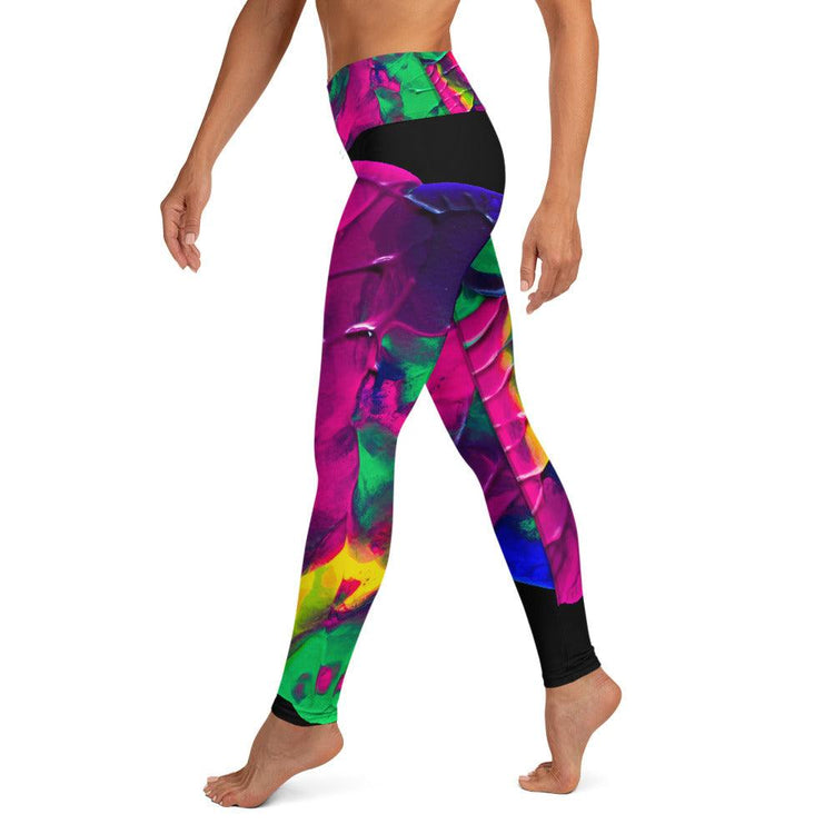 Pink and Green Paint Yoga Leggings