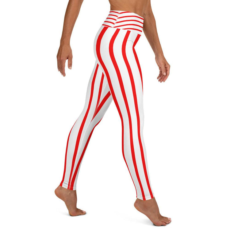 Red and White Stripes High Waisted Yoga Leggings