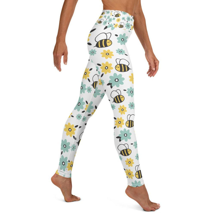 Bees and Flowers High Waisted Yoga Leggings