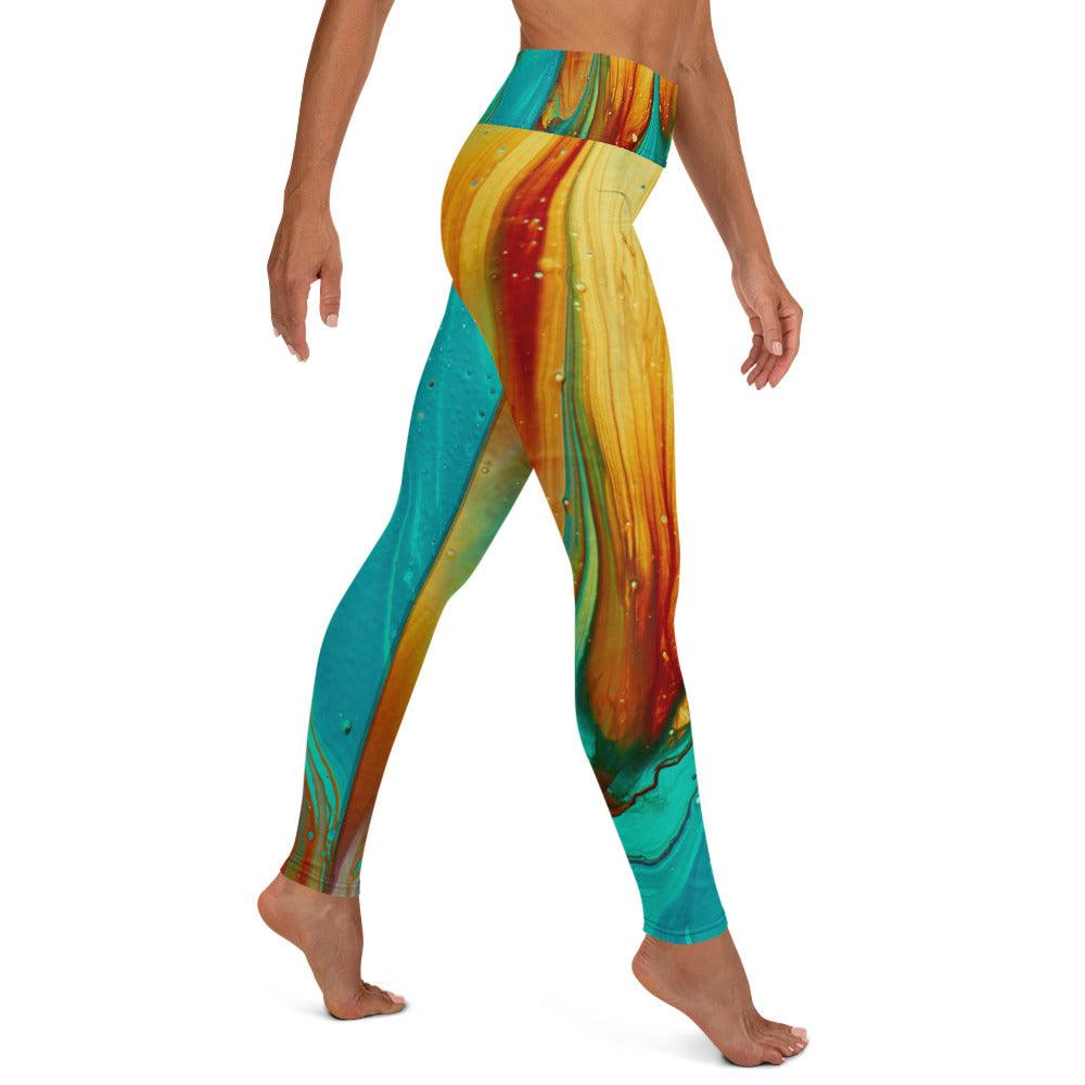 Green and Yellow Marble High Waisted Yoga Leggings