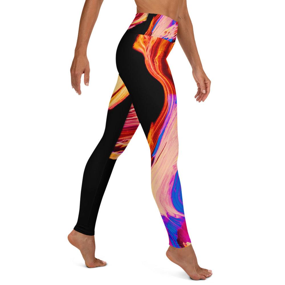 Red Black and Blue Marble High Waisted Yoga Leggings