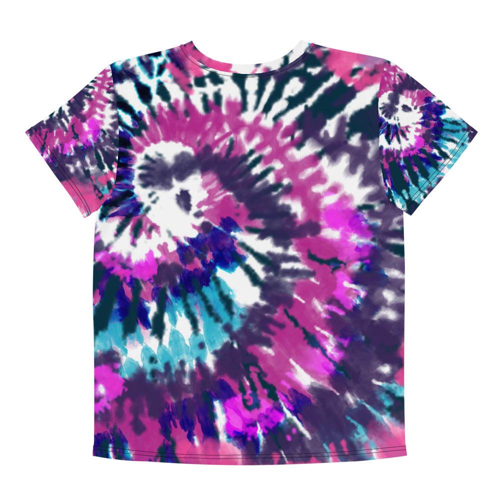 Navy Aqua and Pink Tie-Dye Youth Crew Neck T-Shirt