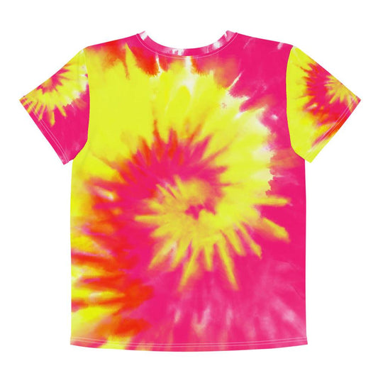 Pink and Yellow Tie-Dye Youth Crew Neck T-Shirt