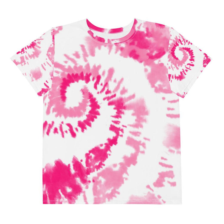 Pink and White Tie-Dye Youth Crew Neck T-Shirt