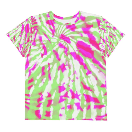 Pink and Green Tie-Dye Youth Crew Neck T-Shirt