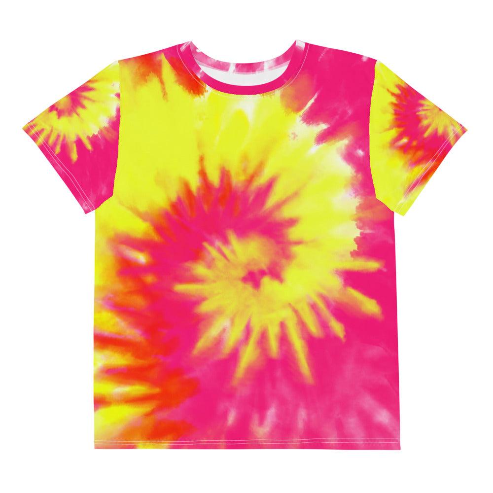 Pink and Yellow Tie-Dye Youth Crew Neck T-Shirt