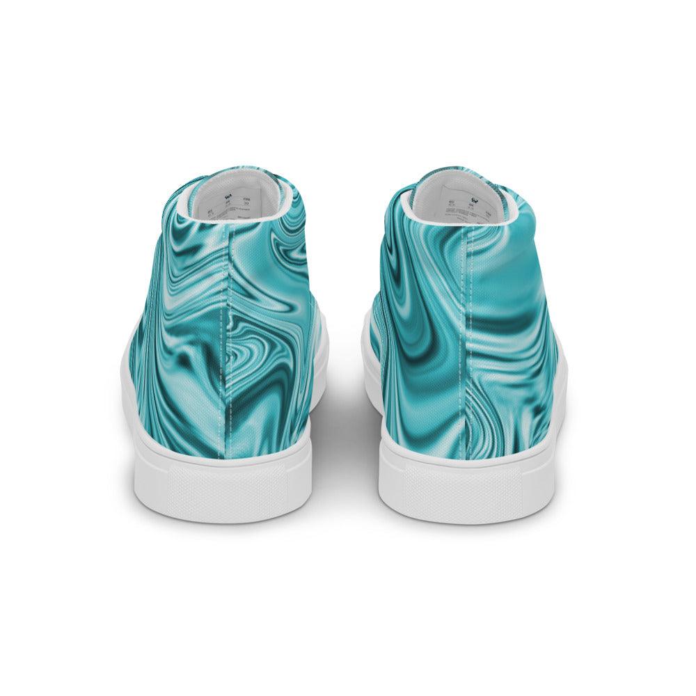 Teal Marble Men’s High Top Canvas Shoes