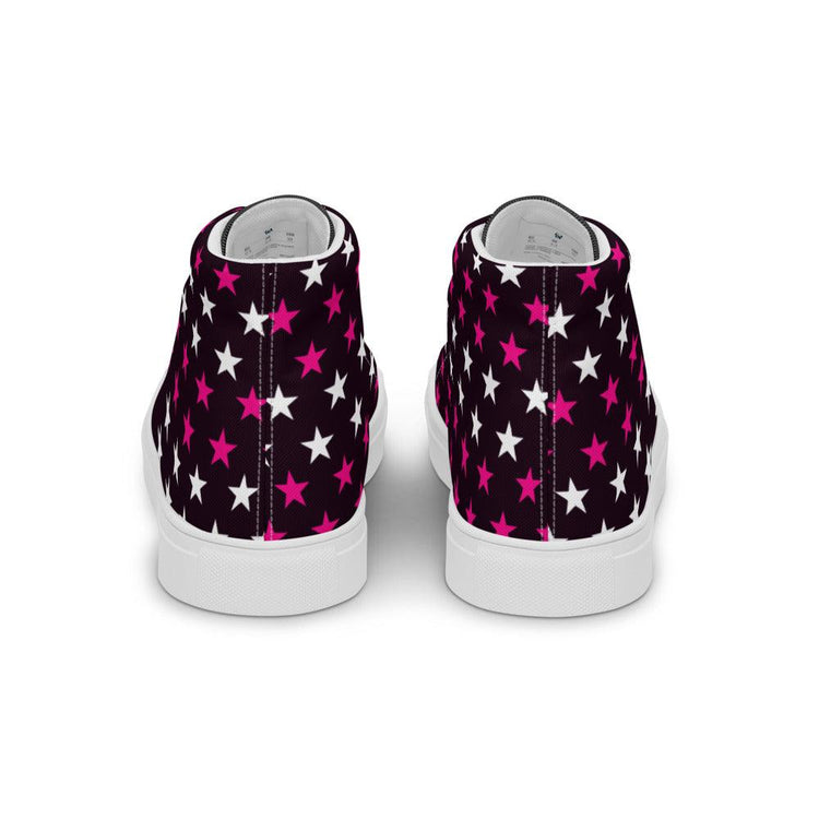 Pink and White Stars Men’s High Top Canvas Shoes - MessyBunFun - Your Destination for Stylish Unisex Clothing, Tops and bottoms - MessyBunFun.com