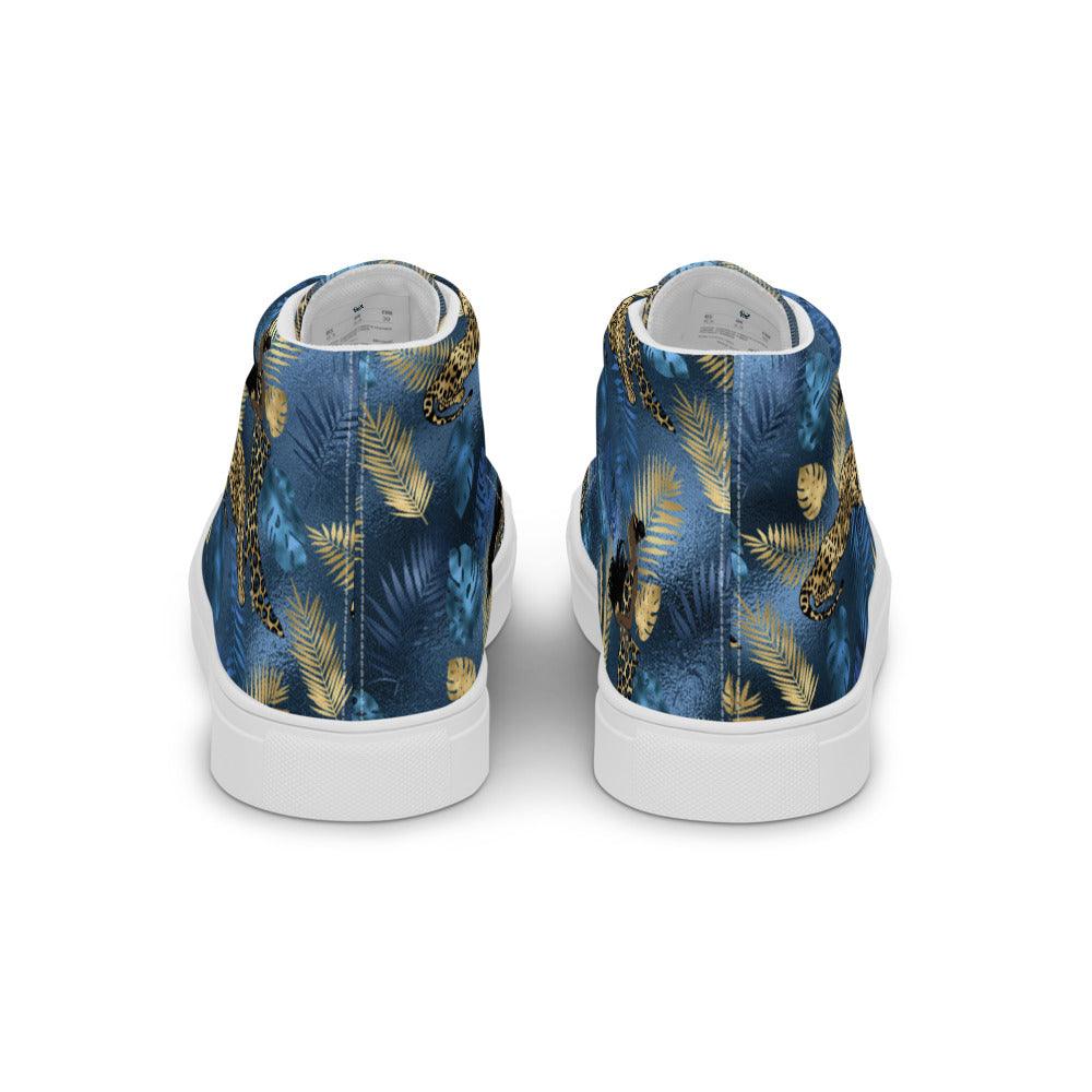 Tropical Blue and Gold Leaves Men’s High Top Canvas Shoes - MessyBunFun - Your Destination for Stylish Unisex Clothing, Tops and bottoms - MessyBunFun.com