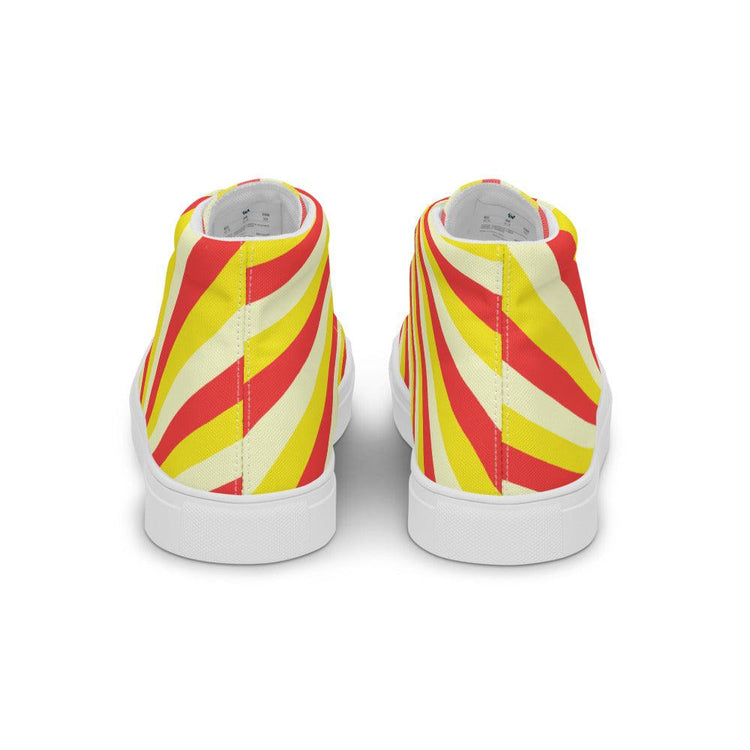 Red and Yellow Sunrise Men’s High Top Canvas Shoes - MessyBunFun - Your Destination for Stylish Unisex Clothing, Tops and bottoms - MessyBunFun.com