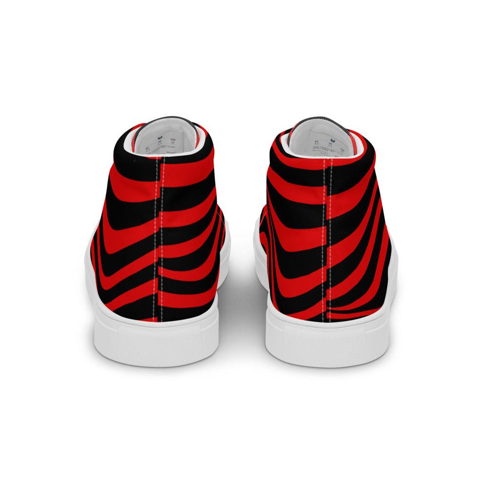 Red and Black Stripes Men’s High Top Canvas Shoes - MessyBunFun - Your Destination for Stylish Unisex Clothing, Tops and bottoms - MessyBunFun.com