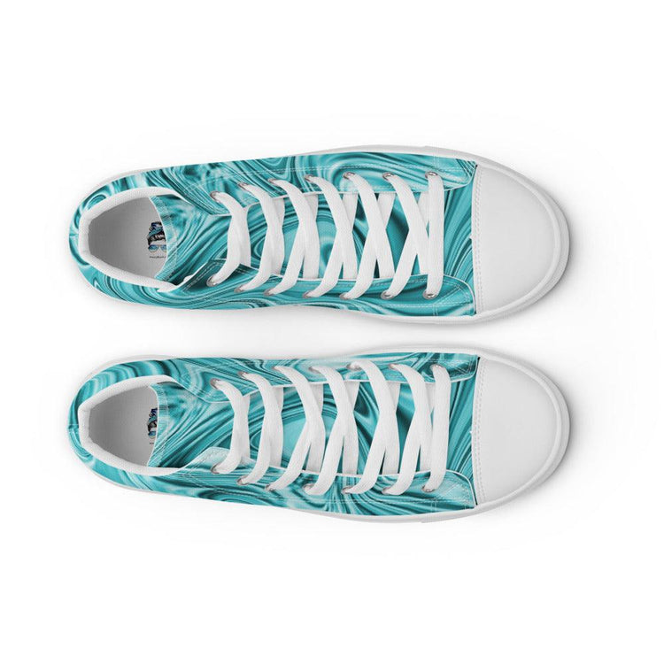 Teal Marble Men’s High Top Canvas Shoes