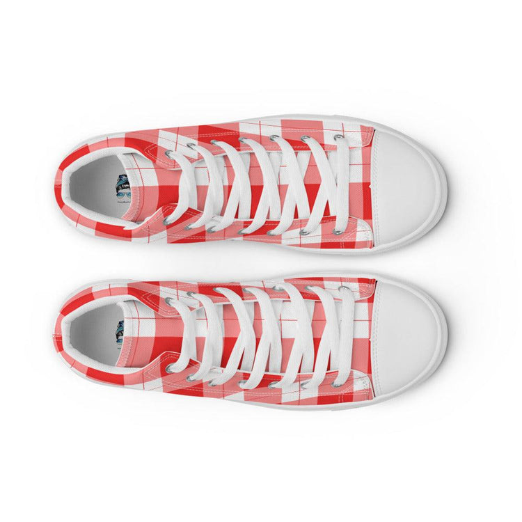 Red Check Gingham Men’s High Top Canvas Shoes - MessyBunFun - Your Destination for Stylish Unisex Clothing, Tops and bottoms - MessyBunFun.com