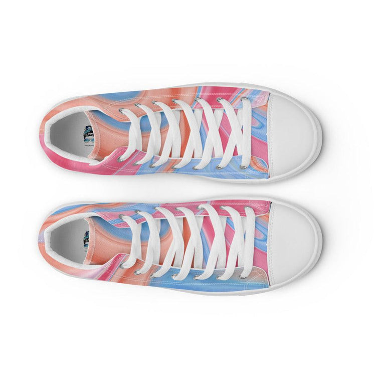 Tie-Dye Blue Orange Men’s High Top Canvas Shoes - MessyBunFun - Your Destination for Stylish Unisex Clothing, Tops and bottoms - MessyBunFun.com