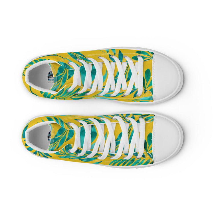 Tropical Gold Men’s High Top Canvas Shoes - MessyBunFun - Your Destination for Stylish Unisex Clothing, Tops and bottoms - MessyBunFun.com