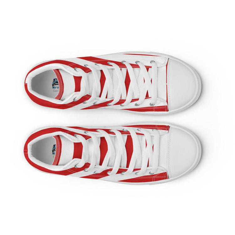 Red and White Stripes Men’s High Top Canvas Shoes - MessyBunFun - Your Destination for Stylish Unisex Clothing, Tops and bottoms - MessyBunFun.com