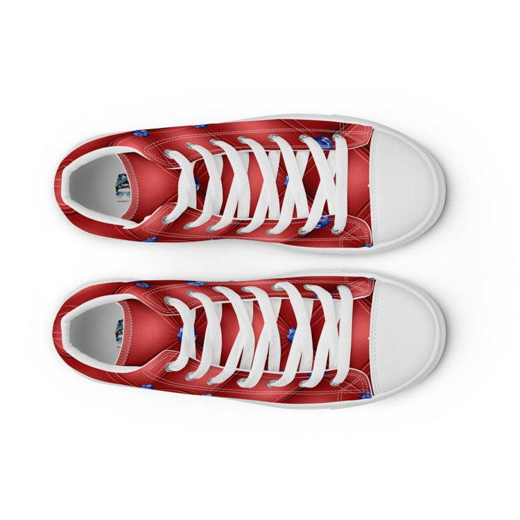 Red Diamond Tuck Men’s High Top Canvas Shoes - MessyBunFun - Your Destination for Stylish Unisex Clothing, Tops and bottoms - MessyBunFun.com