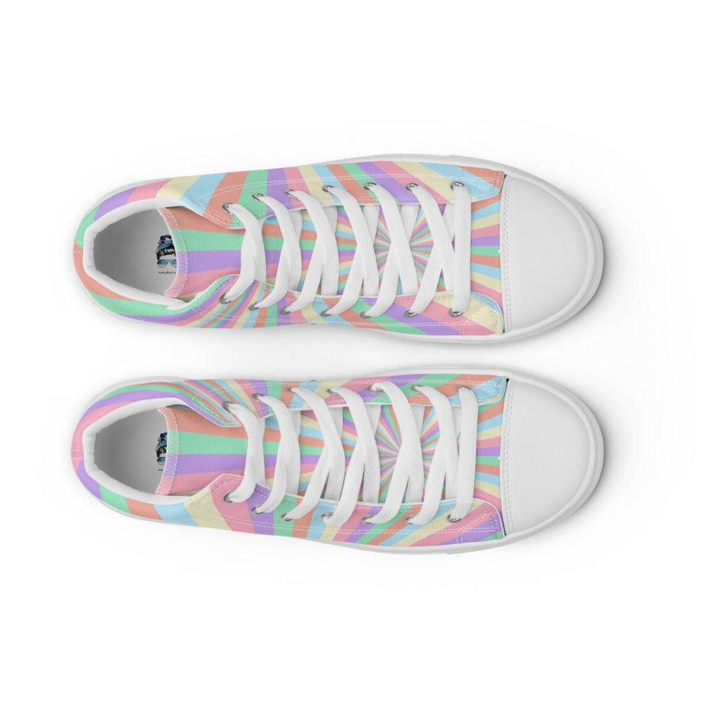 Rainbow Sunrise Men’s High Top Canvas Shoes - MessyBunFun - Your Destination for Stylish Unisex Clothing, Tops and bottoms - MessyBunFun.com