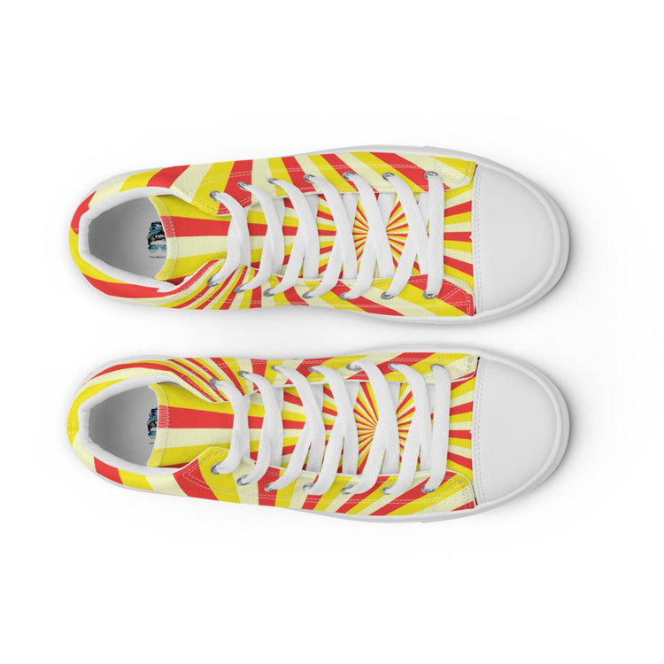 Red and Yellow Sunrise Men’s High Top Canvas Shoes - MessyBunFun - Your Destination for Stylish Unisex Clothing, Tops and bottoms - MessyBunFun.com