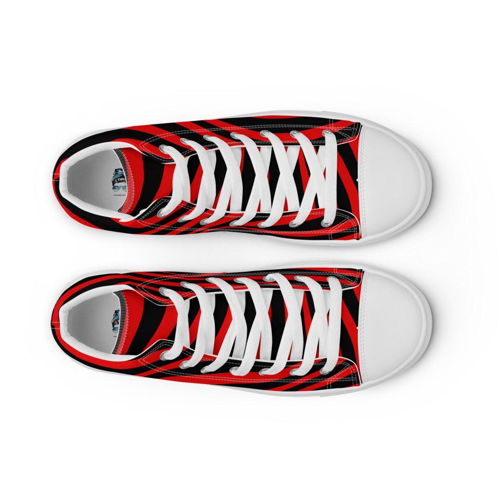 Red and Black Stripes Men’s High Top Canvas Shoes - MessyBunFun - Your Destination for Stylish Unisex Clothing, Tops and bottoms - MessyBunFun.com