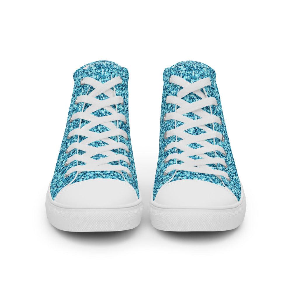 Chunky Teal Glitter Men’s High Top Canvas Shoes - MessyBunFun - Your Destination for Stylish Unisex Clothing, Tops and bottoms - MessyBunFun.com