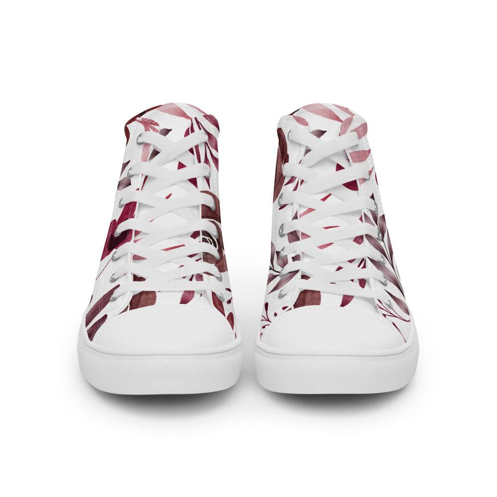 Maroon Flowers Men’s High Top Canvas Shoes - MessyBunFun - Your Destination for Stylish Unisex Clothing, Tops and bottoms - MessyBunFun.com