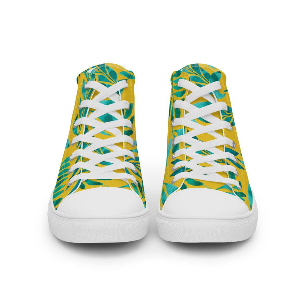 Tropical Gold Men’s High Top Canvas Shoes - MessyBunFun - Your Destination for Stylish Unisex Clothing, Tops and bottoms - MessyBunFun.com