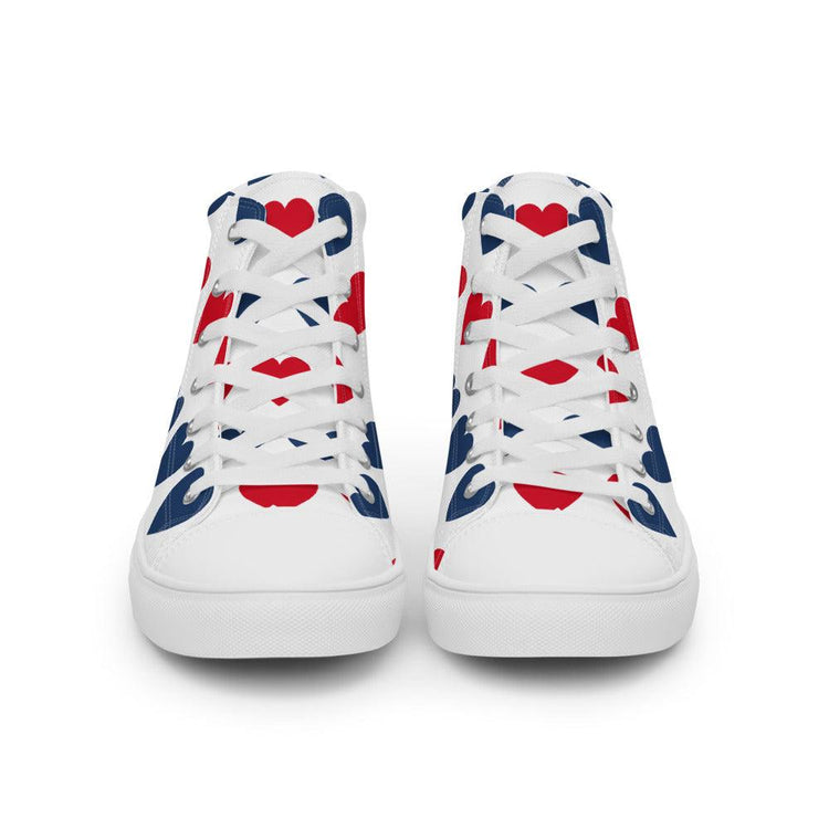 Blue and Red Hearts Men’s High Top Canvas Shoes - MessyBunFun - Your Destination for Stylish Unisex Clothing, Tops and bottoms - MessyBunFun.com