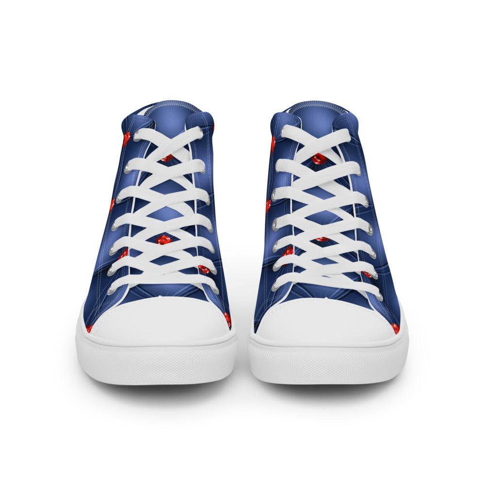 Blue Diamond Tuck Men’s High Top Canvas Shoes - MessyBunFun - Your Destination for Stylish Unisex Clothing, Tops and bottoms - MessyBunFun.com