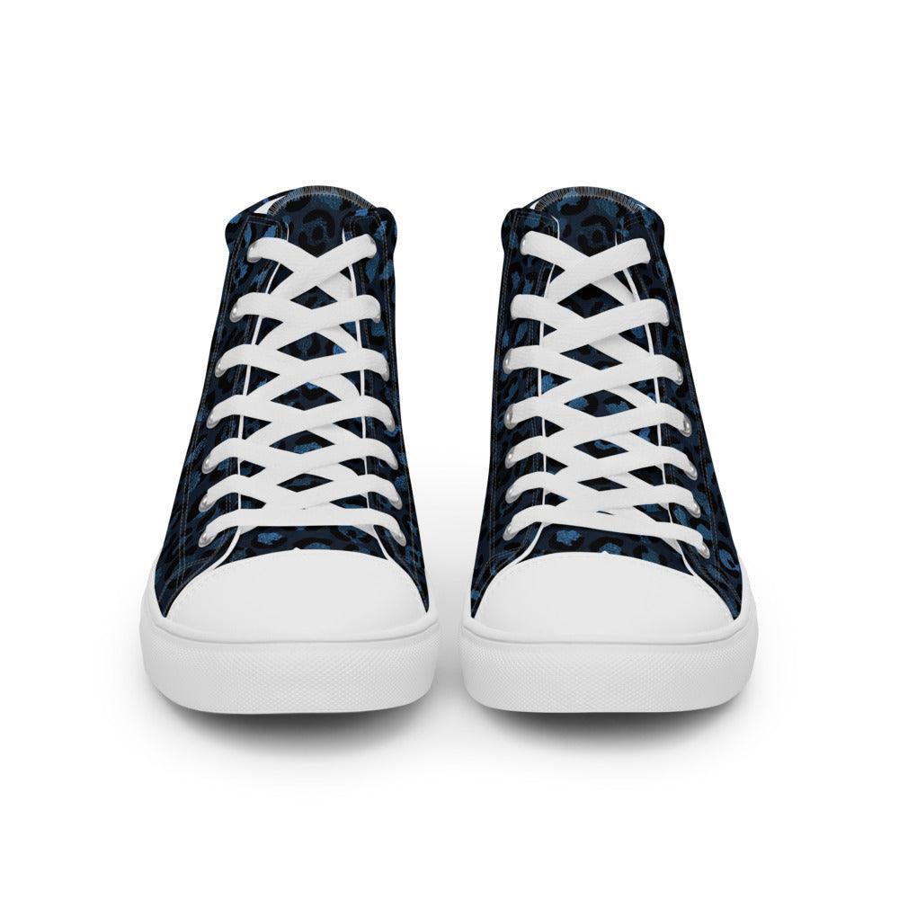 Blue Leopard Men’s High Top Canvas Shoes