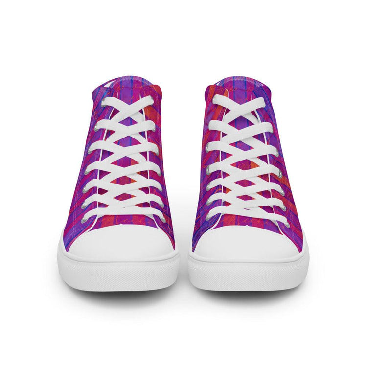 Neon Pink and Blue Men’s High Top Canvas Shoes - MessyBunFun - Your Destination for Stylish Unisex Clothing, Tops and bottoms - MessyBunFun.com