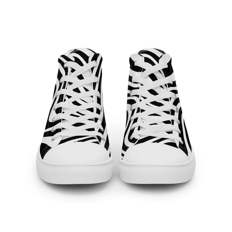 Black and White Wave Men’s High Top Canvas Shoes - MessyBunFun - Your Destination for Stylish Unisex Clothing, Tops and bottoms - MessyBunFun.com