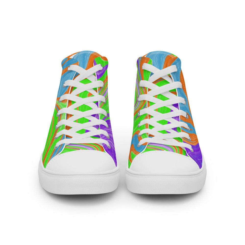 Neon Spill Men’s High Top Canvas Shoes - MessyBunFun - Your Destination for Stylish Unisex Clothing, Tops and bottoms - MessyBunFun.com