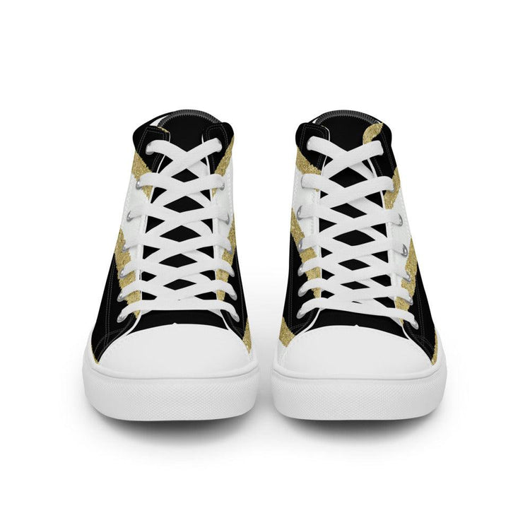 Black White Gold Men’s High Top Canvas Shoes - MessyBunFun - Your Destination for Stylish Unisex Clothing, Tops and bottoms - MessyBunFun.com