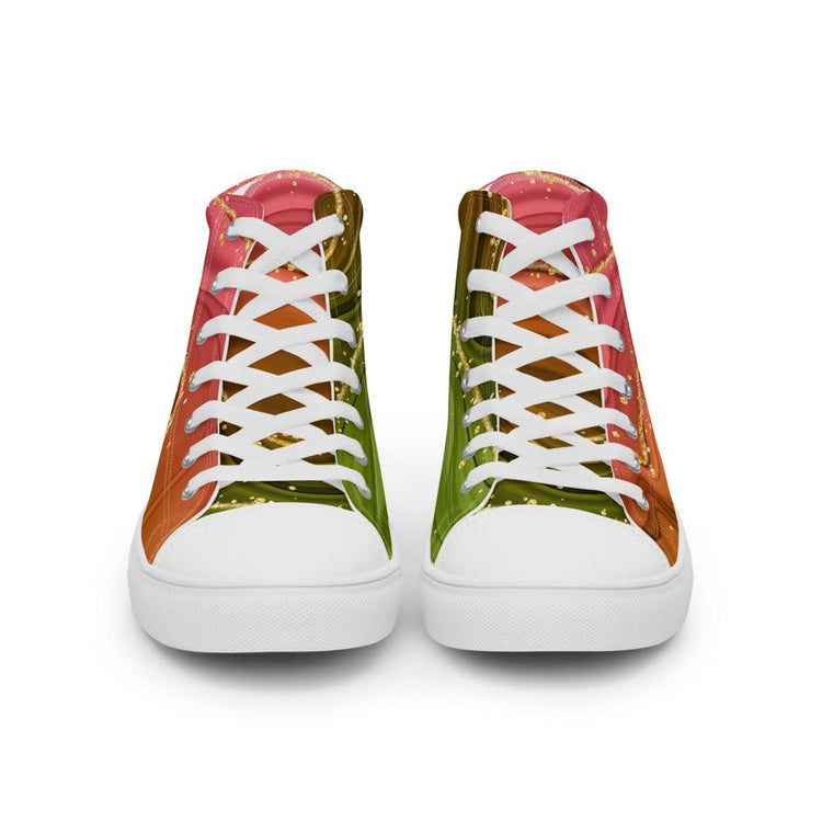 Gold Green Orange Men’s High Top Canvas Shoes - MessyBunFun - Your Destination for Stylish Unisex Clothing, Tops and bottoms - MessyBunFun.com