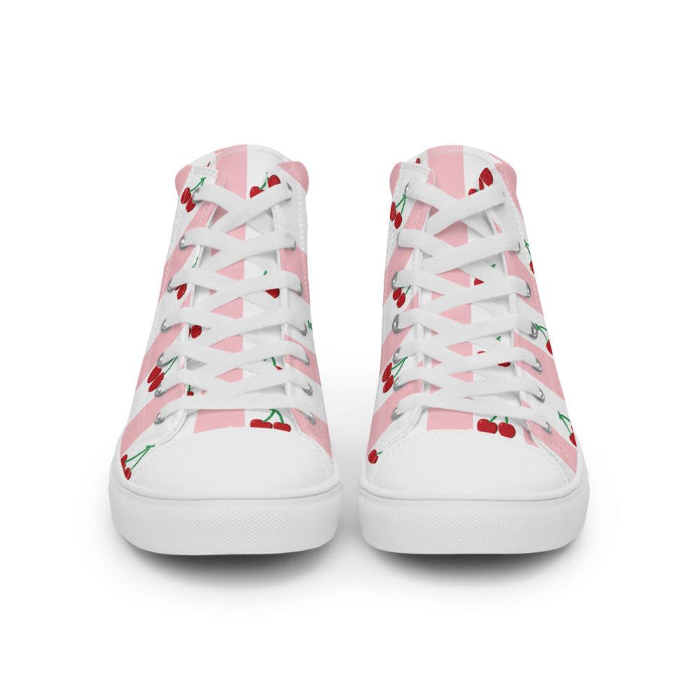 Cherry Pink Men’s High Top Canvas Shoes - MessyBunFun - Your Destination for Stylish Unisex Clothing, Tops and bottoms - MessyBunFun.com