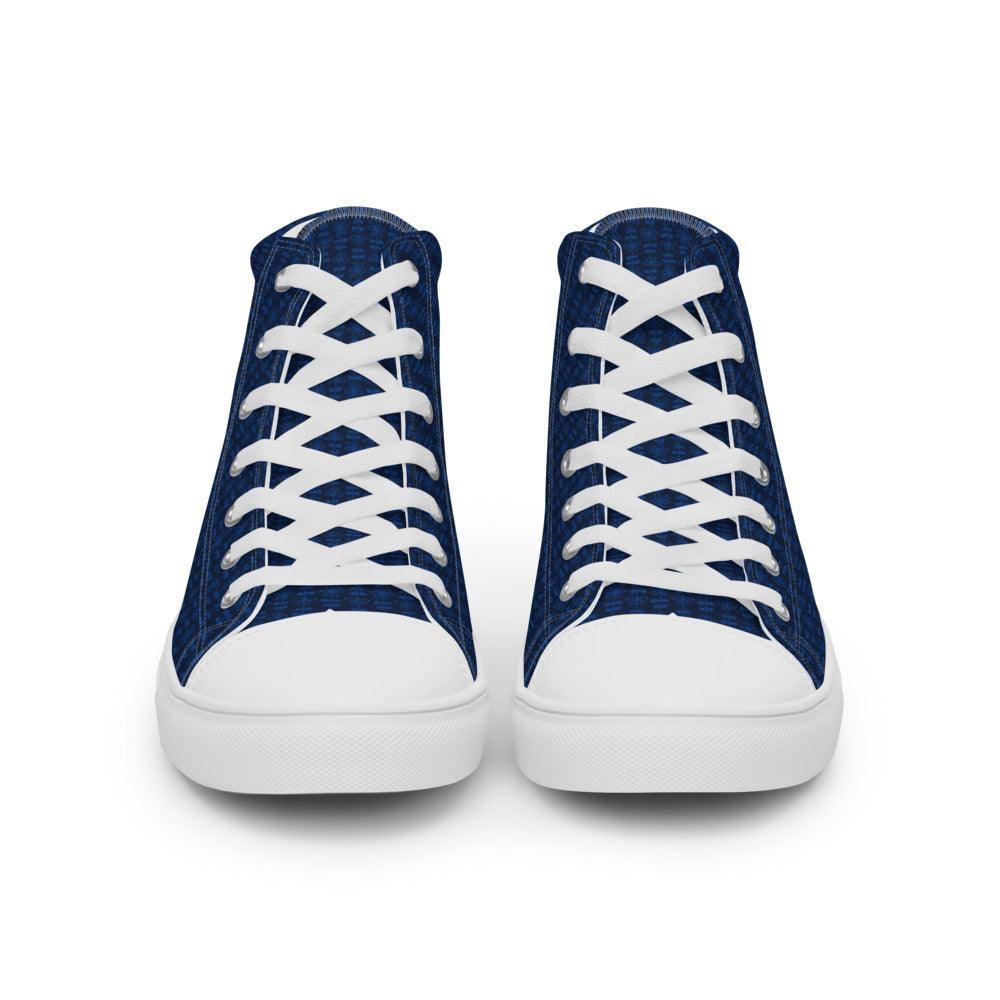 Blue Corduroy Men’s High Top Canvas Shoes - MessyBunFun - Your Destination for Stylish Unisex Clothing, Tops and bottoms - MessyBunFun.com