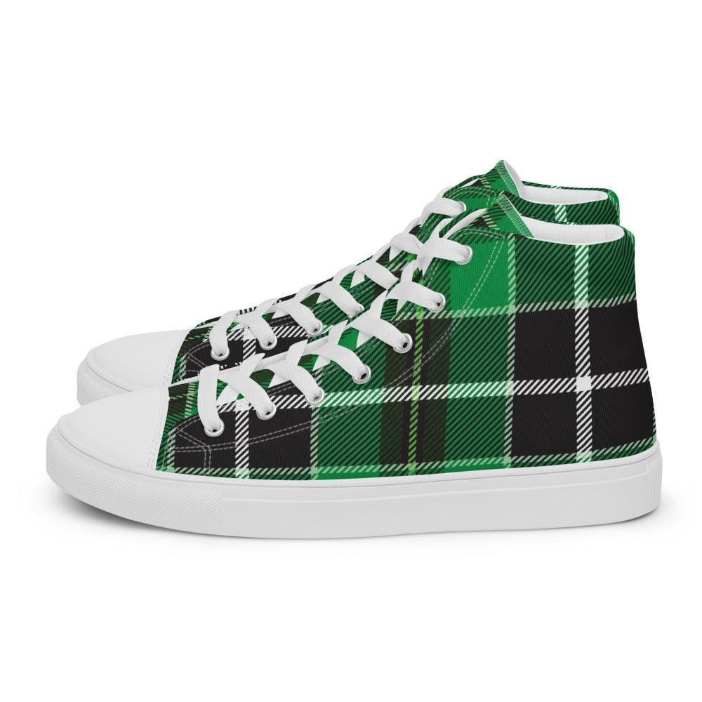 Green Buffalo Plaid Men’s High Top Canvas Shoes - MessyBunFun - Your Destination for Stylish Unisex Clothing, Tops and bottoms - MessyBunFun.com