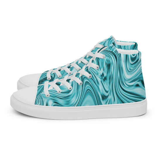 Teal Marble Men’s High Top Canvas Shoes